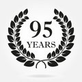 95 years. Anniversary or birthday icon with 95 years and laurel wreath. Vector illuatration